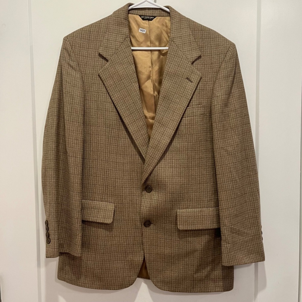 Mark Shale Mens 100% Pure Wool Blazer Sport Coat Tan Brown Check Made in USA